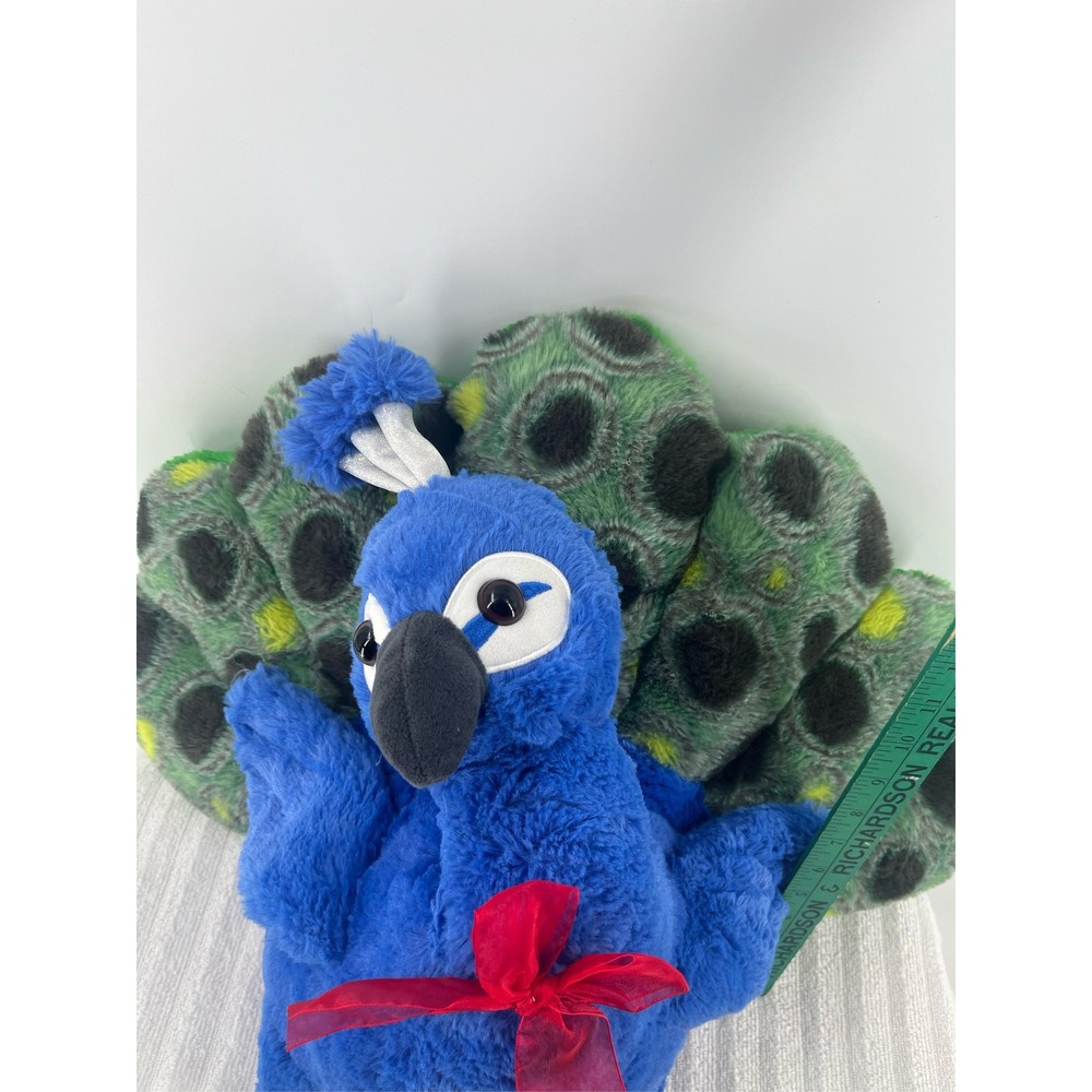 Walmart‎ Blue Peacock Plush Stuffed Animal Red Bow Green Spotted Tail 16 inch